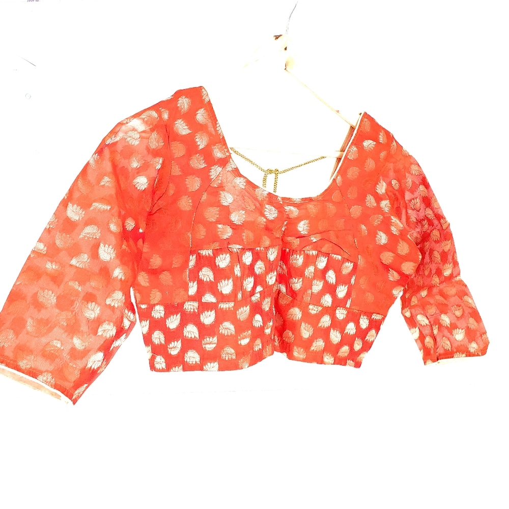 Orange Leaf Indian Saree Sari Blouse Crop Top